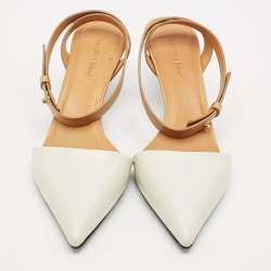 مملوكة مسبقًا See by Chloe White/Brown Leather Pointed Toe Ankle Wrap Pumps Size 39.5