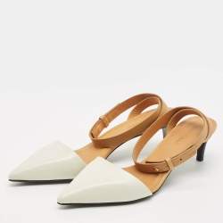 مملوكة مسبقًا See by Chloe White/Brown Leather Pointed Toe Ankle Wrap Pumps Size 39.5