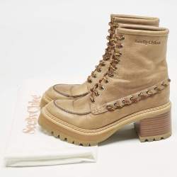 See by Chloe Beige Leather Mahalia Ankle Length Boots Size 39