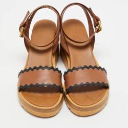 See by Chloe Brown Leather Cork Wedge Platform Ankle Strap Sandals Size 40