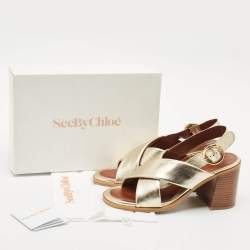 See by Chloe Light Gold Leather Lyna Slingback Sandals Size 41