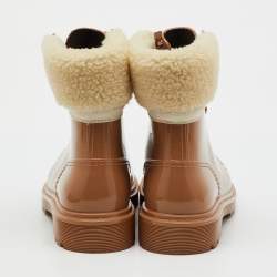 مملوكة مسبقًا See by Chloe Beige Rubber and Shearling Fur Florrie Lined Combat Boots Size 39