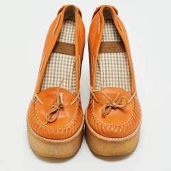 مملوكة مسبقًا See by Chloe Orange Leather Wedge Loafer Pumps Size 37