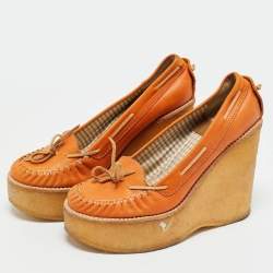 مملوكة مسبقًا See by Chloe Orange Leather Wedge Loafer Pumps Size 37