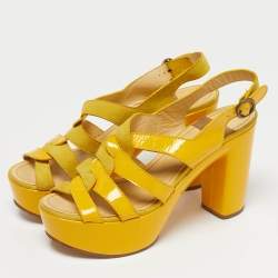 Pre Owned See by Chloe Yellow Patent Leather and Suede Strappy Platform Sandals Size 40