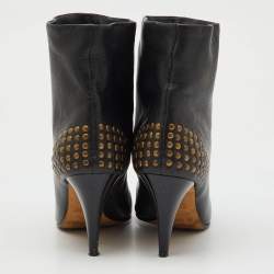 Pre Owned See by Chloe Dark Grey Leather Studded Ankle Length Boots Size 38.5