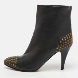 Pre Owned See by Chloe Dark Grey Leather Studded Ankle Length Boots Size 38.5