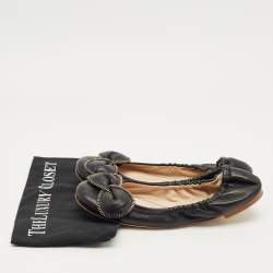 Pre Owned See by Chloe Black Leather Scrunch Bow Ballet Flats Size 41