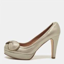 مملوكة مسبقًا See by Chloé Size 40 Metallic Leather Platform Pumps