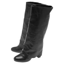 Pre Owned See By Chloe Black Leather Knee Length Boots Size 37