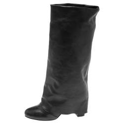 Pre Owned See By Chloe Black Leather Knee Length Boots Size 37
