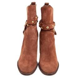Pre Owned See By Chloe Brown Suede Janis Heeled Ankle Boots Size 39