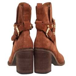 Pre Owned See By Chloe Brown Suede Janis Heeled Ankle Boots Size 39