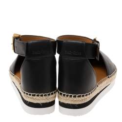 مملوكة مسبقًا صندل سي باي كلوي إسبادريل جلد أسود بكعب روكي مقاس 39