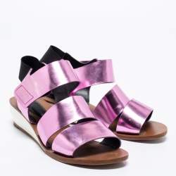 See by Chloe Metallic Purple Leather Slingback Wedge Sandals Size 38