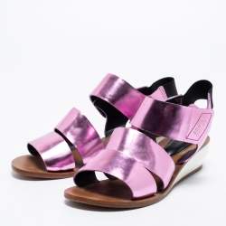 See by Chloe Metallic Purple Leather Slingback Wedge Sandals Size 38