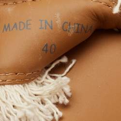 مملوكة مسبقًا See by Chloe Tan/White Leather And Canvas Glyn Wedge Espadrille Ankle Strap Sandals Size 40