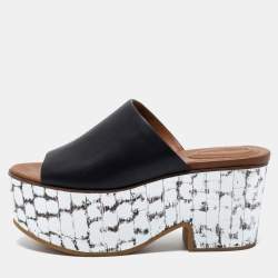 See by Chloe Black Leather Platform Slide Sandals Size 38