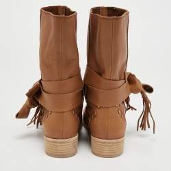 Pre Owned See by Chloe Beige Leather Ankle Strap  Boots Size 36