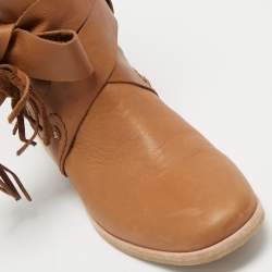 Pre Owned See by Chloe Beige Leather Ankle Strap  Boots Size 36