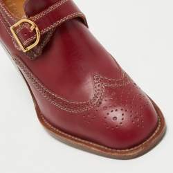 Pre Owned See by Chloe Burgundy Brogue Leather Wedge Loafer Pumps Size 38.5