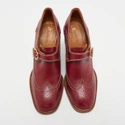 Pre Owned See by Chloe Burgundy Brogue Leather Wedge Loafer Pumps Size 38.5