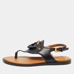 Pre Owned See by Chloe Black Leather Thong Flat Sandals Size 38