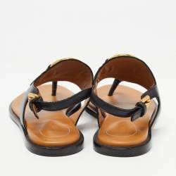 Pre Owned See by Chloe Black Leather Thong Flat Sandals Size 38