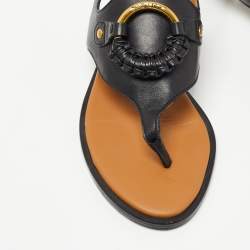 Pre Owned See by Chloe Black Leather Thong Flat Sandals Size 38