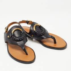Pre Owned See by Chloe Black Leather Thong Flat Sandals Size 38