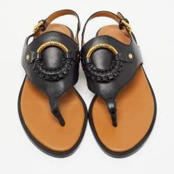 Pre Owned See by Chloe Black Leather Thong Flat Sandals Size 38