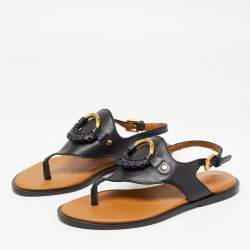 Pre Owned See by Chloe Black Leather Thong Flat Sandals Size 38
