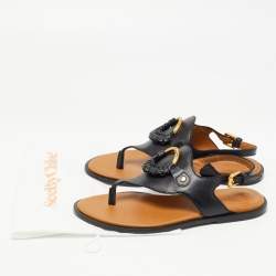 Pre Owned See by Chloe Black Leather Thong Flat Sandals Size 38