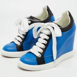 Pre Owned See by Chloe Blue Leather Wedge Sneakers Size 37.5