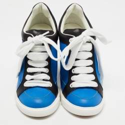 Pre Owned See by Chloe Blue Leather Wedge Sneakers Size 37.5