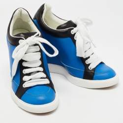 Pre Owned See by Chloe Blue Leather Wedge Sneakers Size 37.5