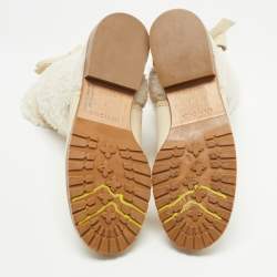 Pre Owned See by Chloe White Nubuck Leather and Fur Ankle Length Boots Size 37