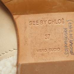 Pre Owned See by Chloe White Nubuck Leather and Fur Ankle Length Boots Size 37