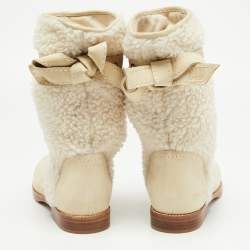 Pre Owned See by Chloe White Nubuck Leather and Fur Ankle Length Boots Size 37