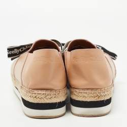 Pre Owned See by Chloe Beige Leather Bow Slip On Espadrilles Size 40