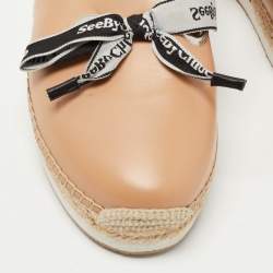 Pre Owned See by Chloe Beige Leather Bow Slip On Espadrilles Size 40