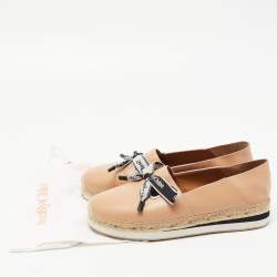 Pre Owned See by Chloe Beige Leather Bow Slip On Espadrilles Size 40