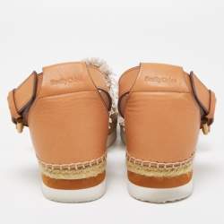 مملوكة مسبقًا See by Chloe Beige/Brown Leather and Fabric Ankle Strap Flat Espadrilles Size 40