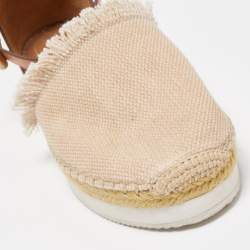 مملوكة مسبقًا See by Chloe Beige/Brown Leather and Fabric Ankle Strap Flat Espadrilles Size 40