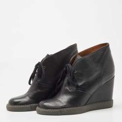 مملوكة مسبقًا See by Chloe Black Leather Wedge Ankle Boots Size 41