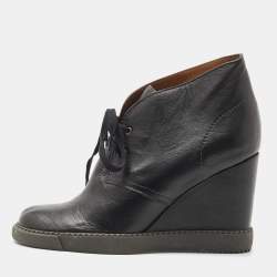 مملوكة مسبقًا See by Chloe Black Leather Wedge Ankle Boots Size 41