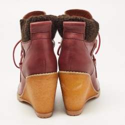 مملوكة مسبقًا See by Chloe Burgundy Leather Wedge Ankle Boots Size 37