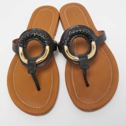 Pre Owned See by Chloe Black Leather Thong Flats Size 39