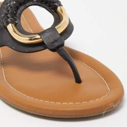 Pre Owned See by Chloe Black Leather Thong Flats Size 39