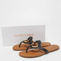 Pre Owned See by Chloe Black Leather Thong Flats Size 39